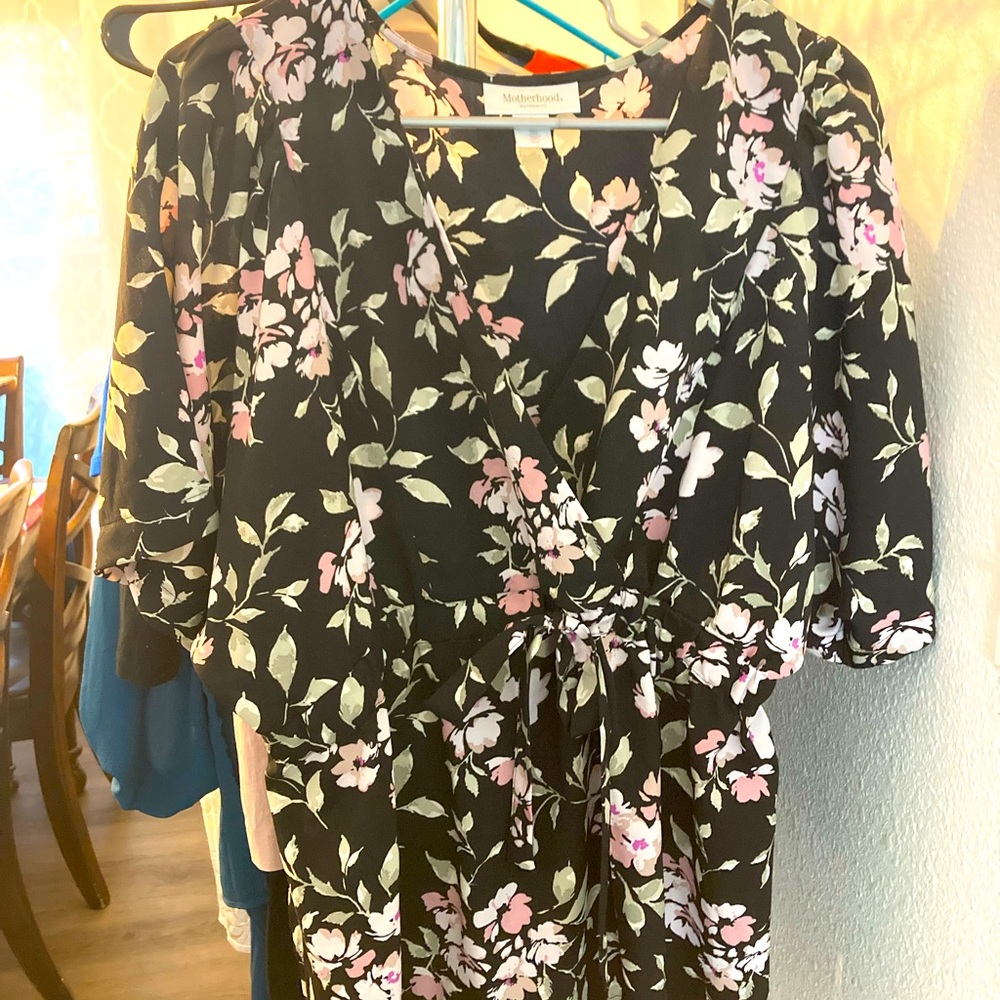 Black tie front maternity blouse